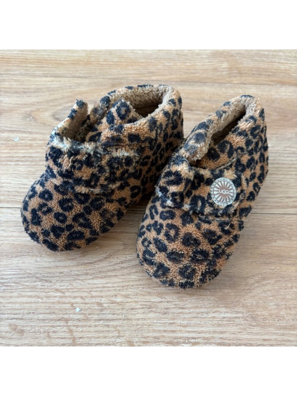 Ugg Baby Bixbee Soft Booties Leopard Print Shoes Brown Size 4/5